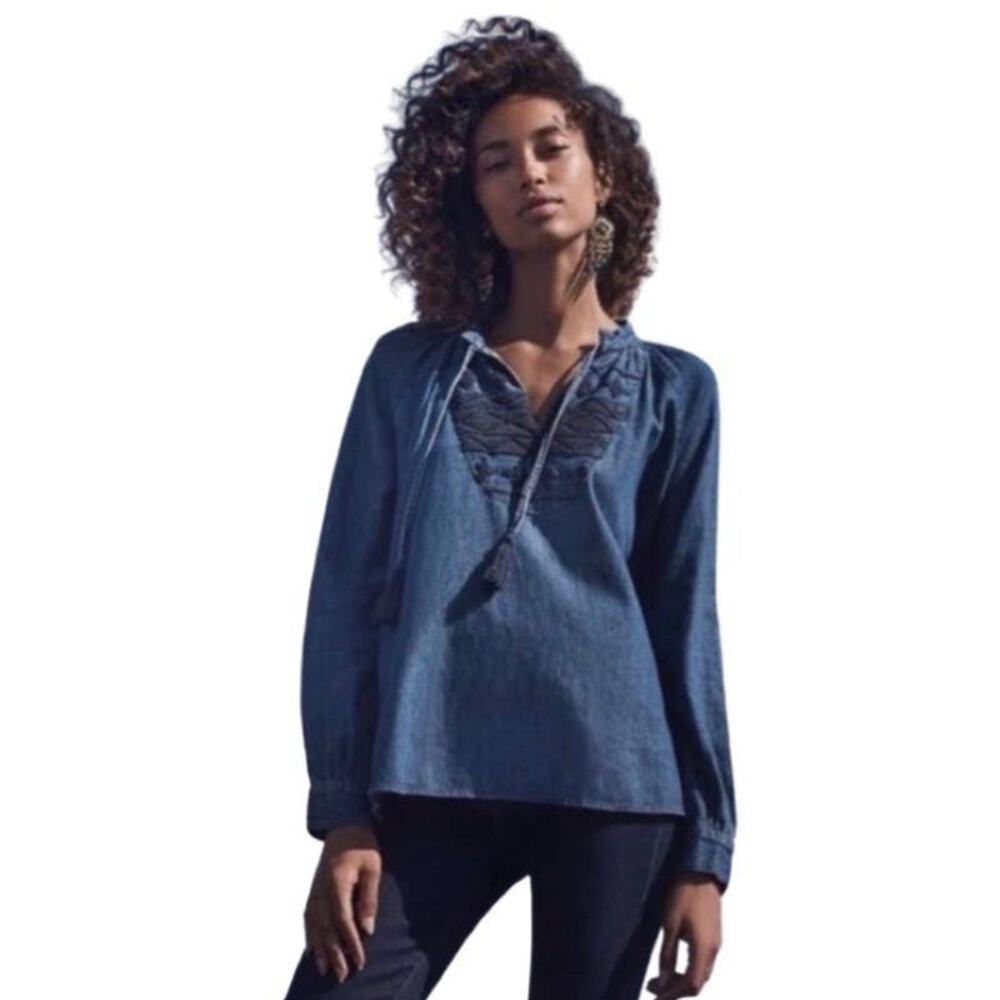 Anthropologie | Ne Quittez Pas Embroidered denim top